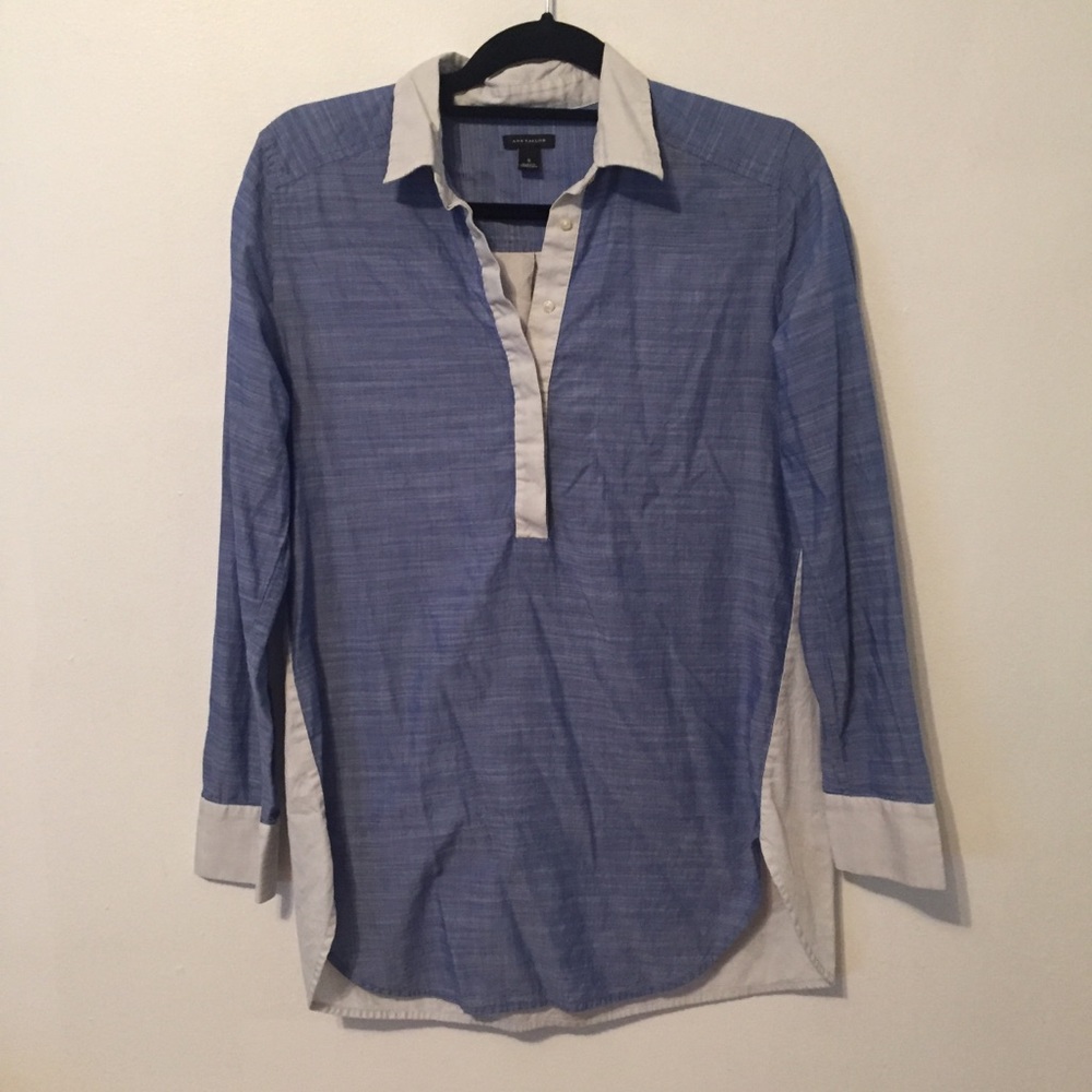 Ann Taylor Colorblock Popover Tunic Length Shirt S